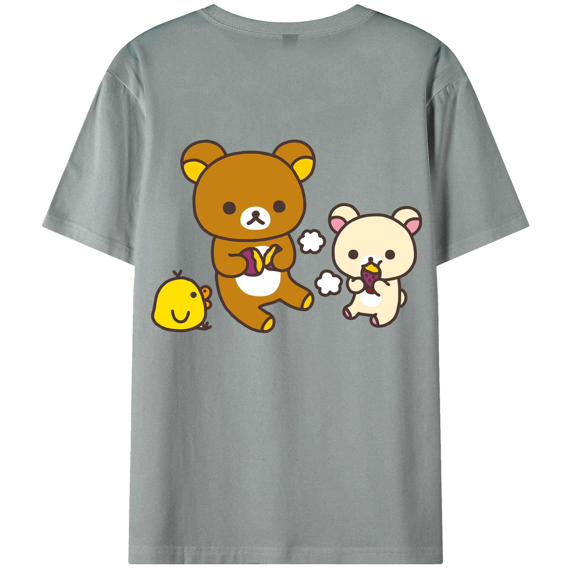 （画像用） リラックマ リラックマ キイロイトリ Rilakkuma Korilakkuma Kiiroitori 綿100％ メンズ半袖Tシャツ（バックプリント） 通気性